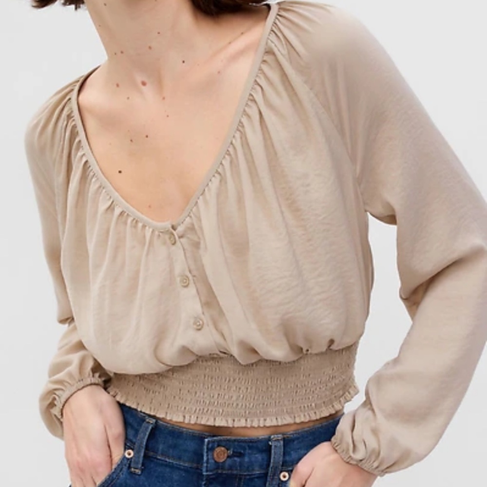 Button-Front Smocked Hem Top - GAP